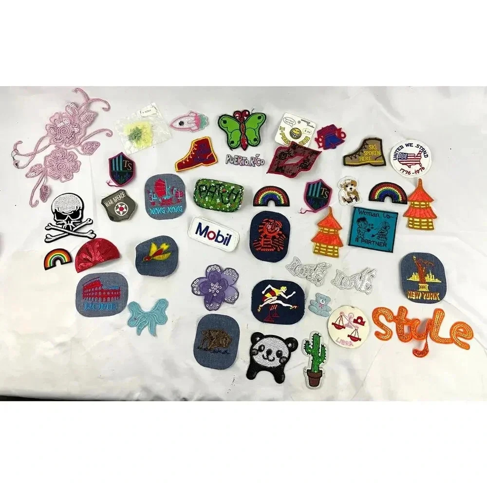 40 PC Assorted Sewing‎ Applique Patches Iron on Sew On NEW Mixed Sequin Crafting